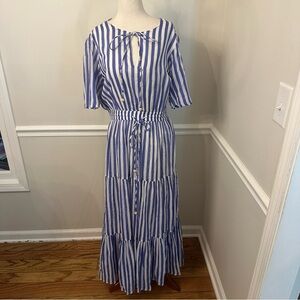 Oliphant Blue and White Striped Maxi Dress